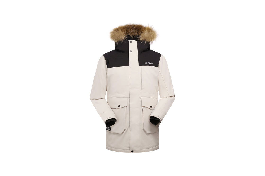 Men's Stylish Down Parka with Detachable Hood and Reflective Details
