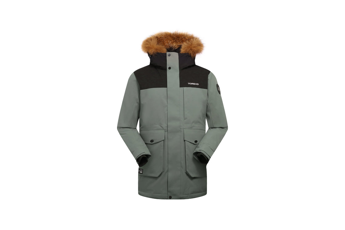 Men's Stylish Down Parka with Detachable Hood and Reflective Details