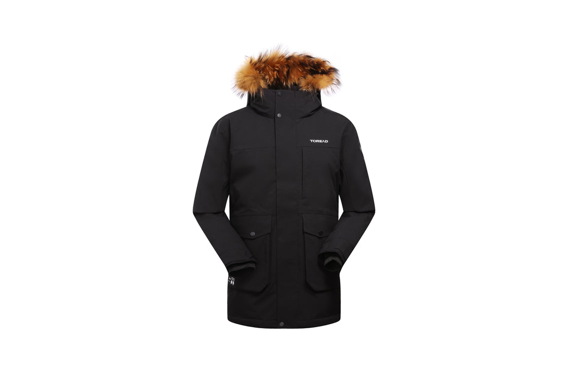 Men's Stylish Down Parka with Detachable Hood and Reflective Details